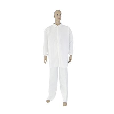 Vestido disponible no tejido blanco del laboratorio con el cuello elástico de los puños de la cremallera