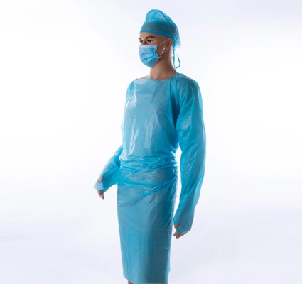 Vestido disponible azul del CPE, vestidos plásticos del aislamiento para el nivel 3 del uso médico
