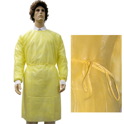 Vestido largo 16-45gsm del aislamiento de las mangas de los vestidos disponibles estéril del CPE para el hospital y la clínica
